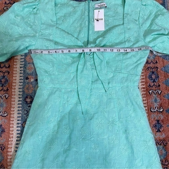 Kensie Girl NWT Medium Mint Green Floral Embroidered Puff Sleeve A Line Dress - Picture 9 of 9